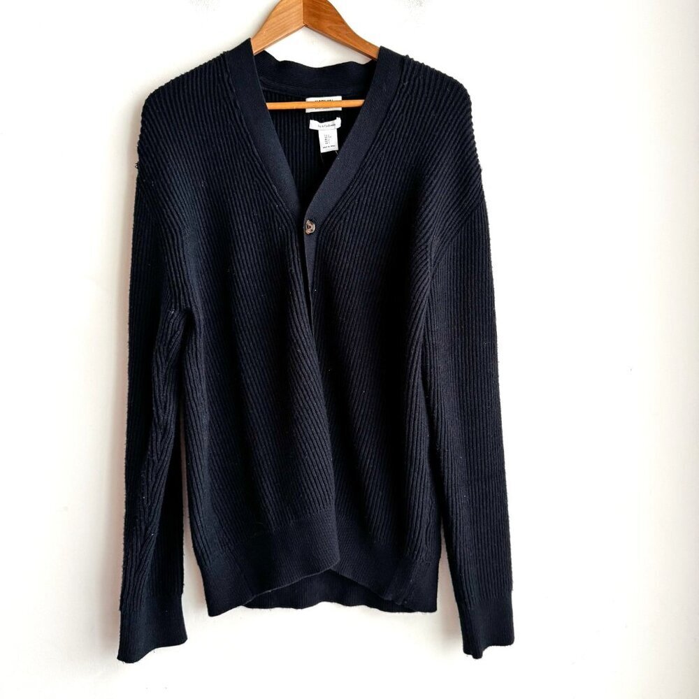 Jason Wu Dark Navy Blue Chunky Knit 2 Ply Cashmere V Neck Cardigan S Mens